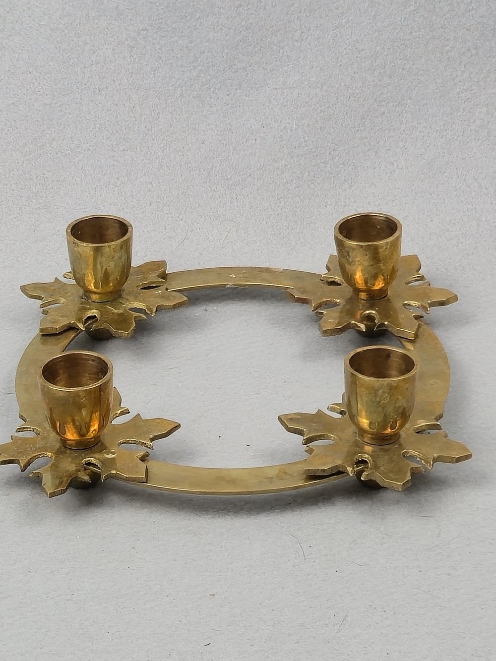 Vintage Biedermann India Brass Candle Ring Wreath Holder 4 Taper Pillar Accent